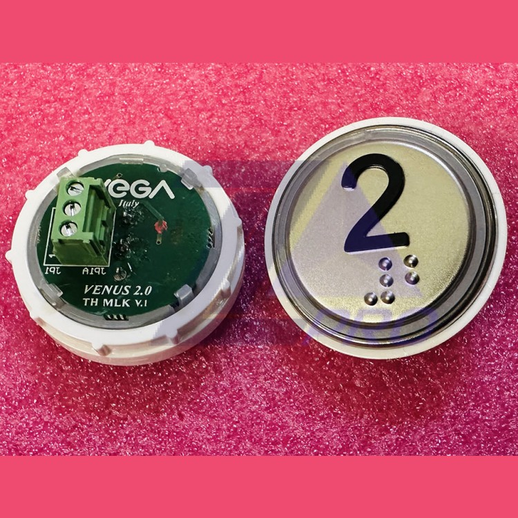 Кнопка 2 красная подсветка с кодом Брайля VENUS V.2 MLK VEGA